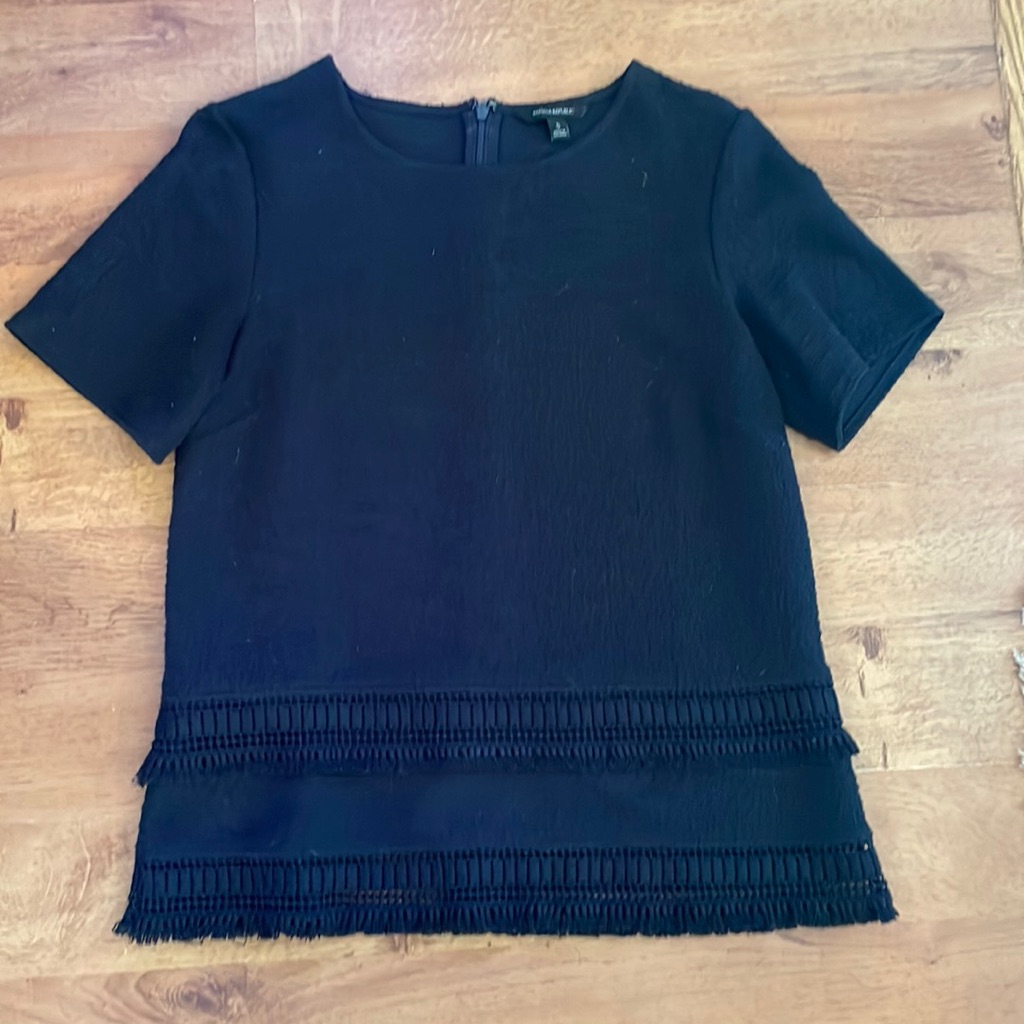 Navy Blue Fringe Boucle Top